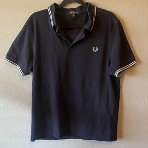 Fred Perry Navy Polo with Gray Twin-Stripe Trim